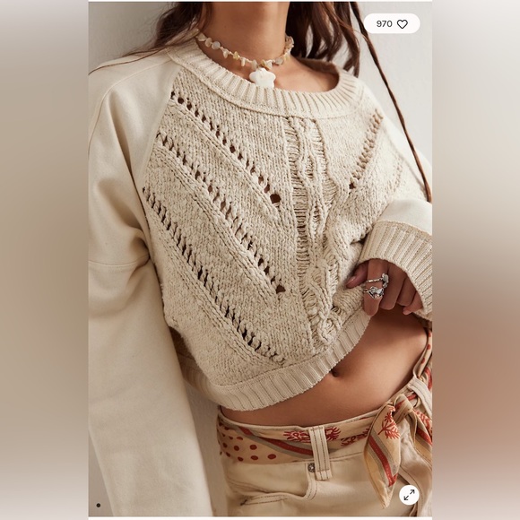 Free People Sweetness Sweatshirt BLUE LARGE - Picture 6 of 6